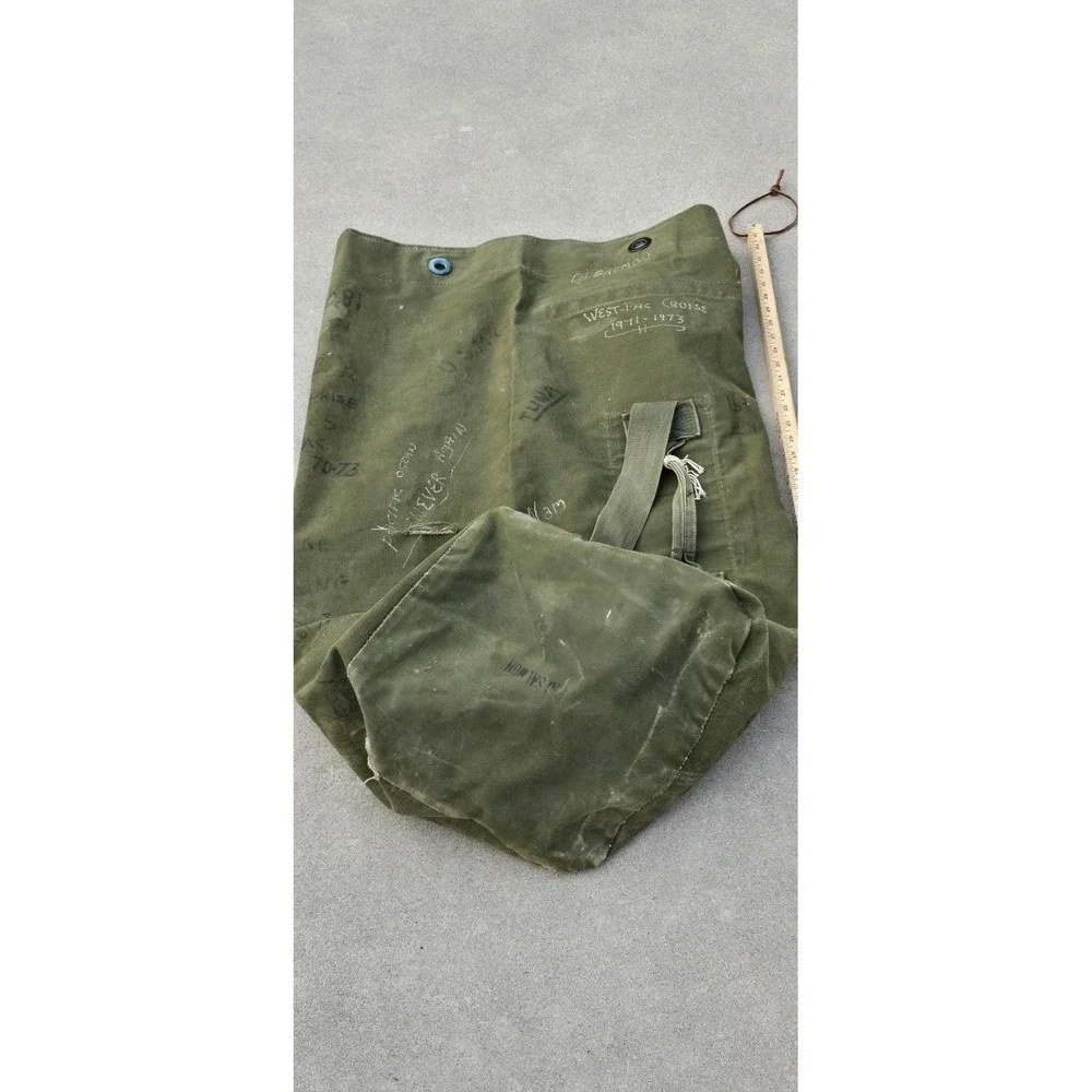 VTG Vietnam War USMC Type I Canvas Duffel Bag Trench Art Sea Bag USS Enterprise